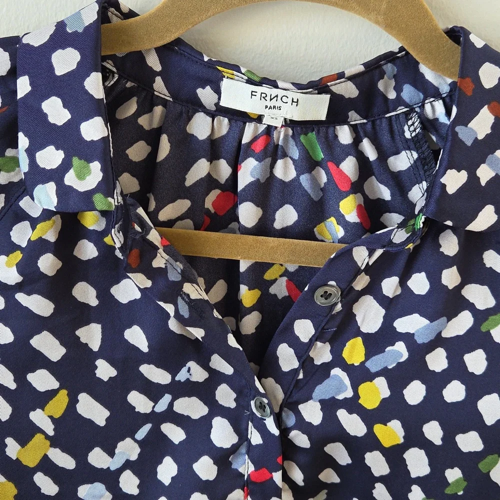 FRNCH Paris Womens Abstract Satin‎ Button Up Henly Blouse Size X-Small